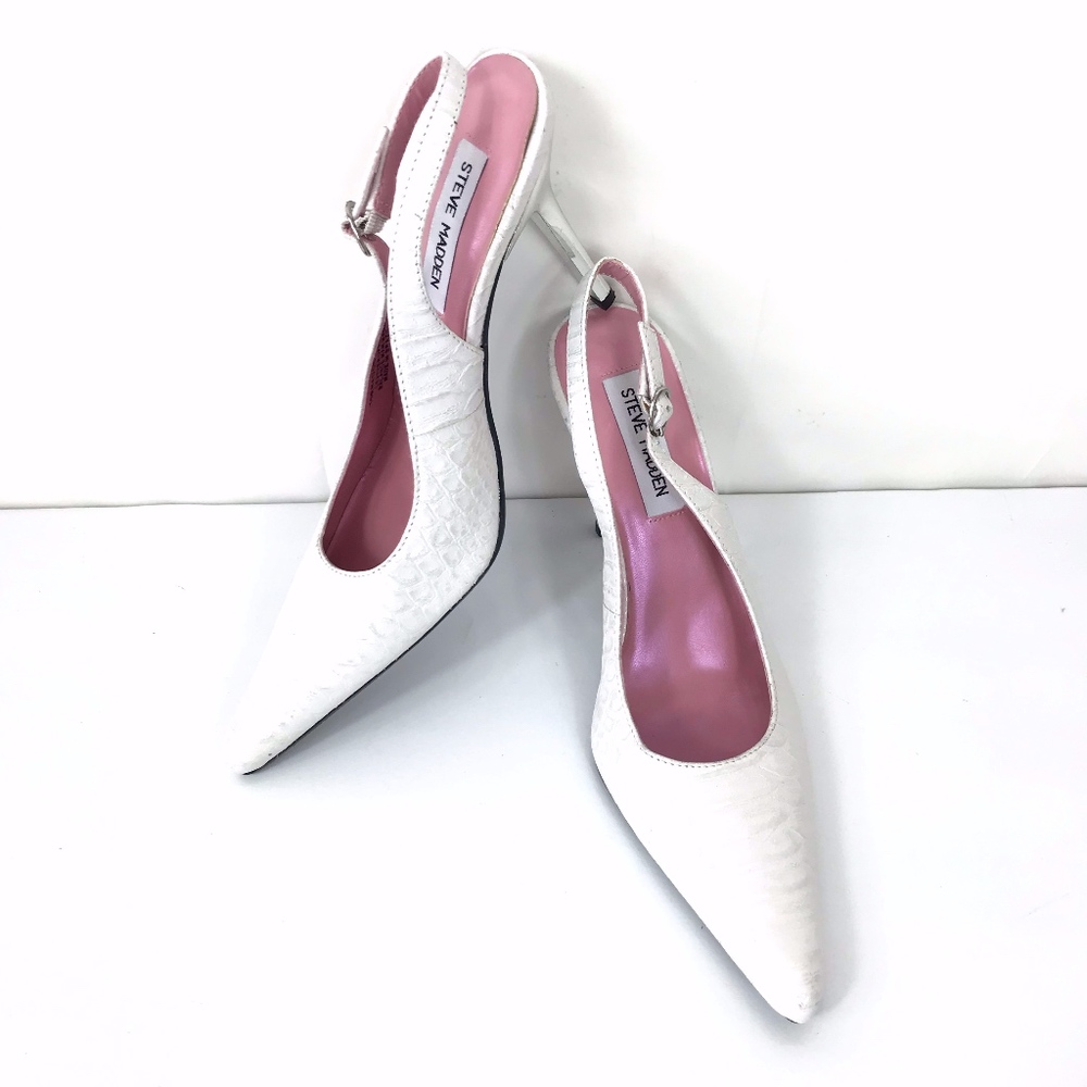 Steve Madden White Tornadoe Slingback Heels, 7.5 B